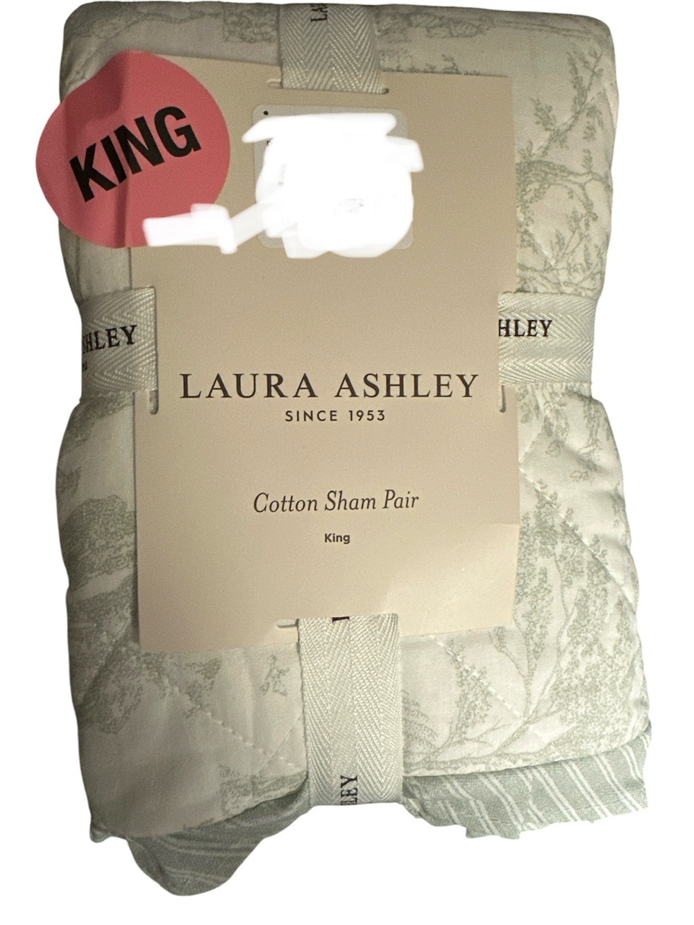 Laura Ashley Green Quilted Cotton Braysmith Toile Pillow Shams KING Set 2 New